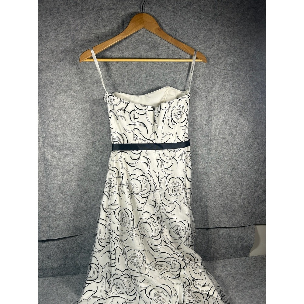Strapless wedding euro summer Rose Fit Flare Dress Black White Formal Size 4 - Picture 2 of 4